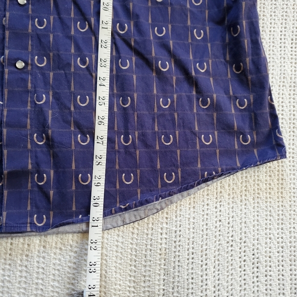 Vintage 90s Express Rider Blue Brown Pearl Snap Horseshoe Men's Western Shirt XL - Picture 7 of 8